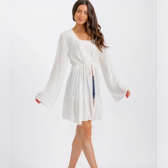 En Creme Other - NWT Long Sleeve Self Tie Shimmer Kimono Cardigan Lightweight Semi Sheer Sm Md Lg